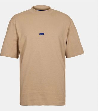 HUGO BOSS Mens Mock Neck Ribbed Collar Short Sleeve Jersey T-Shirt - Cream - Size: 36