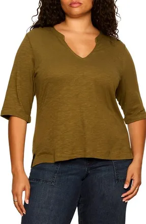 Sanctuary Dolce Notch Neck Top in Forage Green at Nordstrom, Size 3X