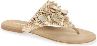 Jeffrey Campbell Tidal Wave Shell Embellished Thong Sandal in Beige Suede Combo at Nordstrom, Size 10