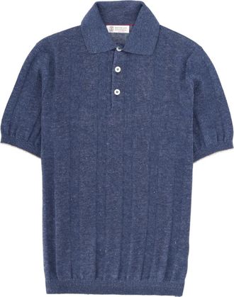 Brunello Cucinelli Blue Shirt Collar Polos