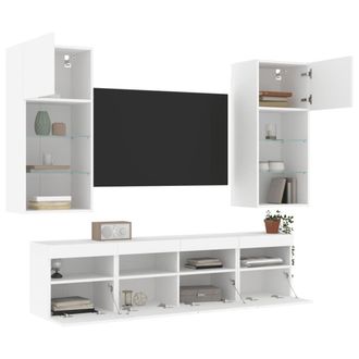 Berkfield Home 5 Piece TV Wall Units with LED White Engineered Wood