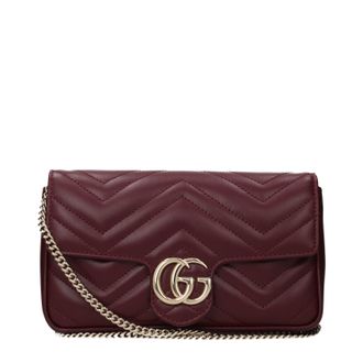Gucci Marmont Pochette Damess Leer Rood/Bordeaux