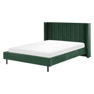 Beliani Beliani - Cama Con Somier De Terciopelo Verde Oscuro 160 X 200 Cm Listones Moderno Villette