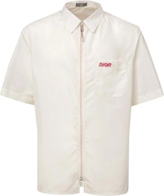 Dior Witte Half Zip Shirt met Logo - Heren - Korte mouwen Overhemden - Wit - M - Polyester - Overhemden