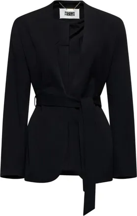 Silvian Heach Blazer met geknoopte riem en sjaalkraag - Dames - Blazers - Zwart - L - Polyester - Jassen