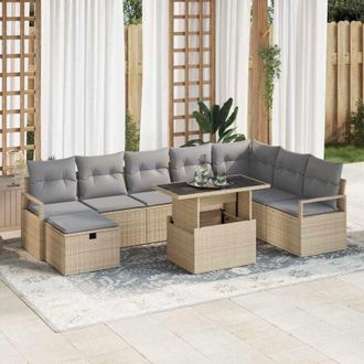 vidaXL Vidaxl - Conjunto De Sof&aacute; De Jard&iacute;n Con Coj&iacute;n 9 Pcs Beige Polirat&aacute;n