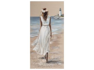 Schubiger M&ouml;bel Bild Frau am Strand im Weissem Kleid 1