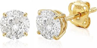 MAX + STONE 14k Yellow or White Gold Solitaire Round Cubic Zirconia Stud Earrings 4MMto7.5MM