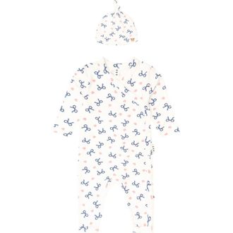 Huxbaby My First Hux Hearts And Bows Newborn Romper in Almond Milk at Nordstrom, Size Newborn Au