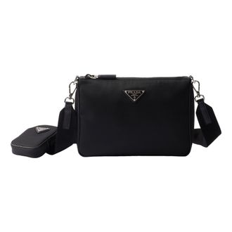 Prada FW25 Re-Nylon and Saffiano Leather Shoulder Bag Black 2VH113-2DMH-F0002