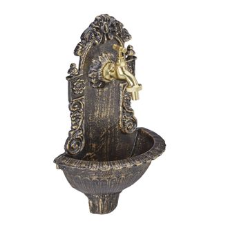 Relaxdays Relaxdays Fuente De Pared Estilo Antiguo Con Grifo, Lavabo De Jard&iacute;n, Fundici&oacute;n De Aluminio, 40 X 24,5 X 13 Cm, Negro