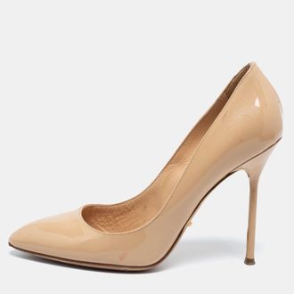 Sergio Rossi Beige Patent Leather Pointed-Toe Pumps