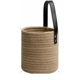 OEM Cesto De Almacenamiento Colgante - Yute Trenzado - Asas De Cuero Verdadero - 16 X 16 X 18 Cm - 1 Unidad
