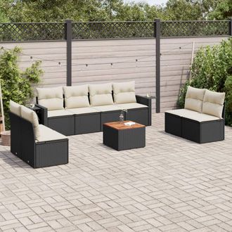 vidaXL Set De Sof&aacute;s De Jard&iacute;n 8 Piezas Y Cojines Rat&aacute;n Sint&eacute;tico Negro Vidaxl