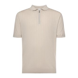 Eleventy Polo Shirts, male, Beige, Size: 2XL Zip-Front Polo