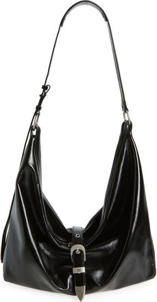 Margesherwood Belted Leather Hobo Bag in Black Glossy Plain at Nordstrom