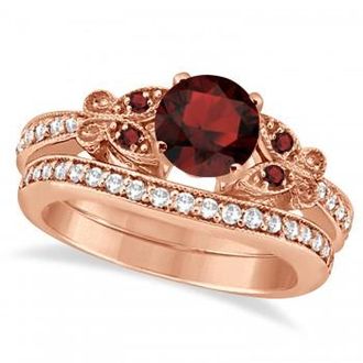 Allurez Butterfly Genuine Garnet & Diamond Bridal Set 14k Rose Gold (2.05ct)
