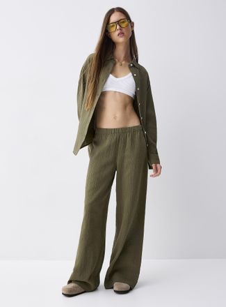 Twik Womens Wide-leg organic cotton gauze pant