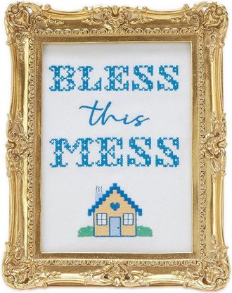 Two's Company Bless This Mess Embroidered Cross Stitch Framed Wall Art