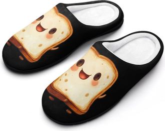 Generic Cute Toast Mens House Slippers Memory Foam Washable Cotton Slip on Home Shoes