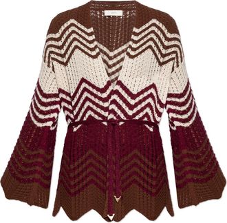 Akep Chevron Lurex Cardigan - Dames - Vesten - Rood - S - Nylon - Truien & Vesten