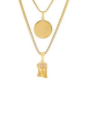 HMY Jewelry Mens 18K Yellow Gold Plated Stainless Steel Layered Pendant Necklace at Nordstrom Rack