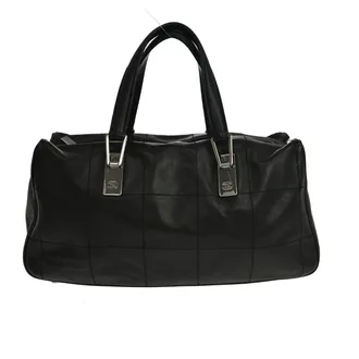 Chanel Square Stitch Cc Boston Quilted Leather Black Leather Handbag (Pre-Owned)