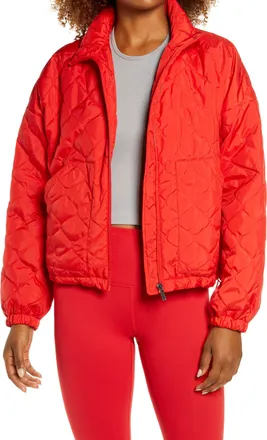 Zella Womens Quilted Bomber Jacket - Red Firelight