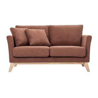 Miliboo Sof&aacute; Escandinavo Desenfundable De 2 Plazas En Tela Chenilla Color Tierra Quemada Y Madera Clara Oslo