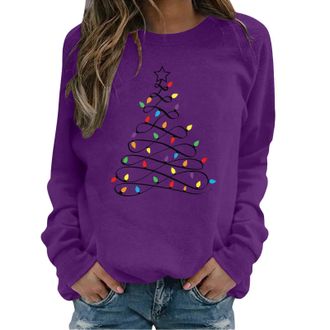 Generic Christmas Tree Jumper for Women UK Long Sleeve Crew Neck Pullover Tops Funny Xmas Tree Print Sweatshirt Soft Comfortable Jumpers Autumn Winter Warm Tu