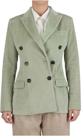 Kiton Dubbelrijige Blazer van Velours Katoen - Dames - Blazers - Groen - 3XS - Katoen - Jassen