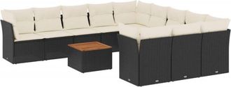 vidaXL Set De Sof&aacute;s De Jard&iacute;n 12 Piezas Cojines Rat&aacute;n Sint&eacute;tico Negro Vidaxl