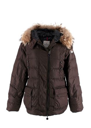 Moncler Brown Puffer Jacket with Fur Trim Size XXS
