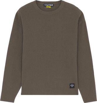 Iuter Label Ribbed LS Tee - Heren - Ronde hals truien - Bruin - L - Katoen - Truien & Vesten