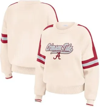 WEAR by Erin Andrews Womens WEAR by Erin Andrews Cream Alabama Crimson Tide Chenille Woven Patch Stripe Pullover Sweater at Nordstrom, Size Xx-Large