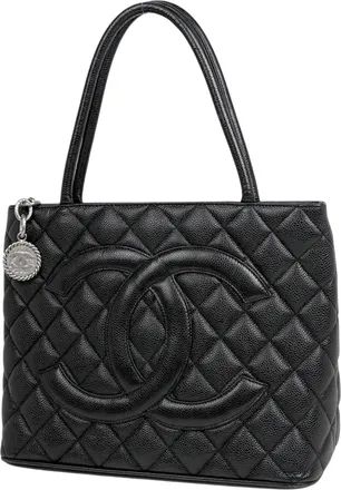 Chanel Black Grained Calfskin Handbag Tote Bag (Pre-Owned)