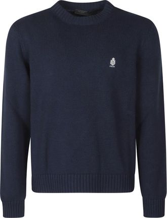Prada Truien & Vesten, Heren, Blauw, M, Katoen, Katoenen trui met ronde hals