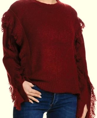 Elan Fringe Sweater In Burgandy