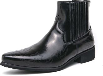 Generic MenS Ankle Boots, Slip-On Chelsea-Style Dress Boots with Block Heel, Pointed Toe Smart Casual Boots for Work Daily Wear,Black,12.5 UK