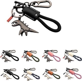 Generic Aluminum Alloy Dinosaur Keychain, Dinosaur Charm Paired with Suede Leather Bracelet for Backpack Keys (Black)