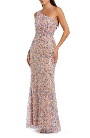 Mac Duggal Floral Embellished One Shoulder Column Gown in Pink Multi at Nordstrom, Size 12
