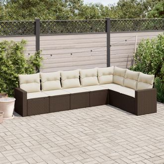vidaXL Juego De Sof&aacute;s De Jard&iacute;n 7 Piezas Con Cojines Rat&aacute;n Pe Marr&oacute;n Vidaxl