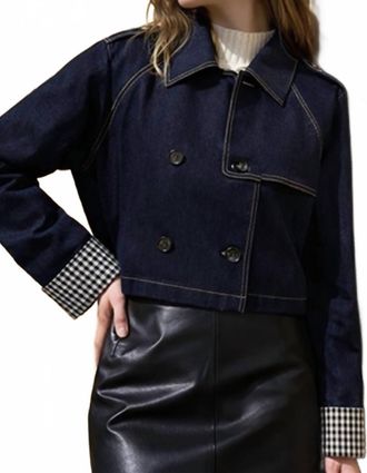 Moon River Double Breasted Trench Jacket In Denim