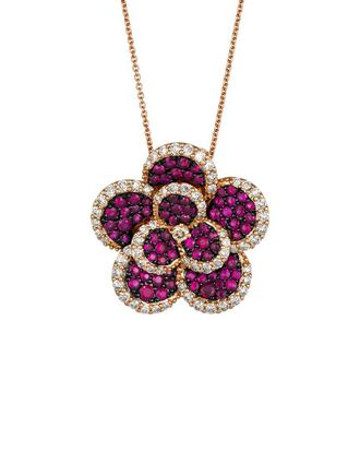 Le Vian Floral 14K Rose Gold 2.58 Ct. Tw. Diamond & Ruby Pendant Necklace