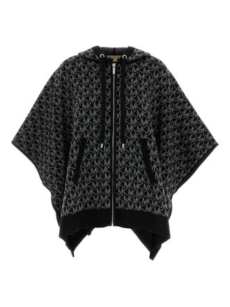 Michael Michael Kors hooded logo-pattern poncho - women - Nylon/Wool/Elastane - S/M - Black