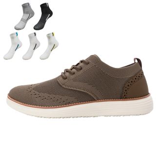 Generic Mens Business Casual Shoes Lace up Oxfords Sneakers Comfortable Mesh Dress Walking Shoes, Lightweight Breathable Soft Sole (Brown,11.5)