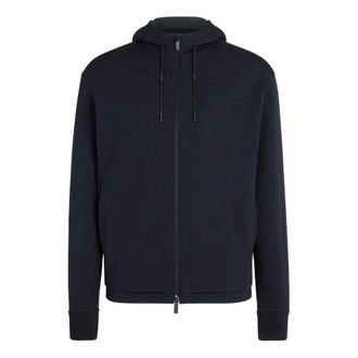 Ermenegildo Zegna Felpa full zip in misto lana high performance - Heren - Vesten met rits - Blauw - XL - Katoen - Hoodies & sweatvesten