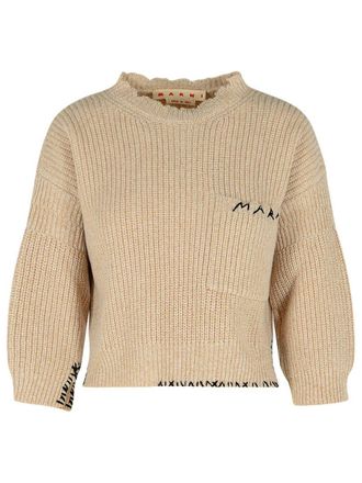 Marni Beige Mouliné Virgin Wool Sweater With Marni Mending Embroidery