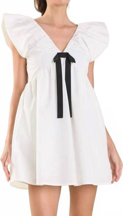 endless rose Flutter Sleeve Bow Mini Dress In White