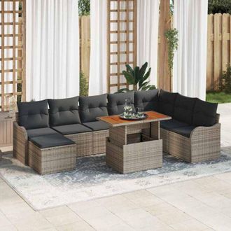 vidaXL Vidaxl - Conjunto De Sof&aacute; De Jard&iacute;n Con Coj&iacute;n 9 Pcs Gris